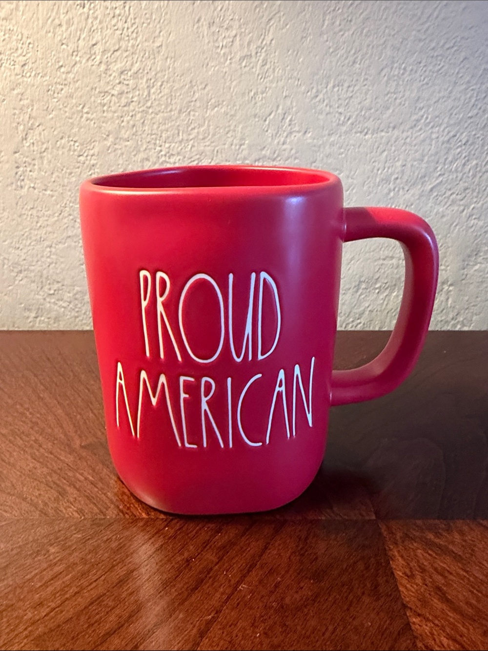 Rae Dunn PROUD AMERICAN Red Mug Patriotic Coffee Cup Artisan Collection